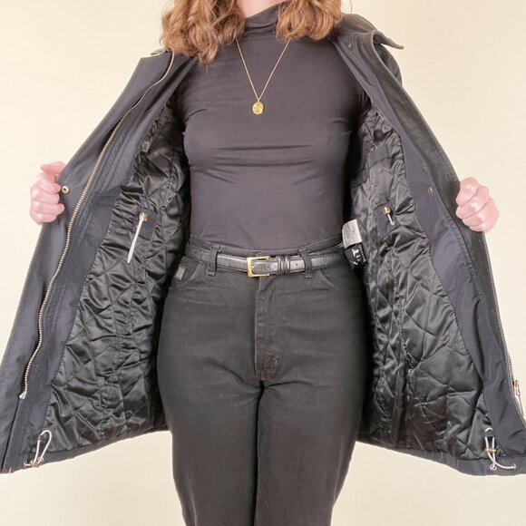 Vintage Swedish Winter Fall Parka Jacket Hooded Lightweight Barn Utility Coat - Picture 2 of 10